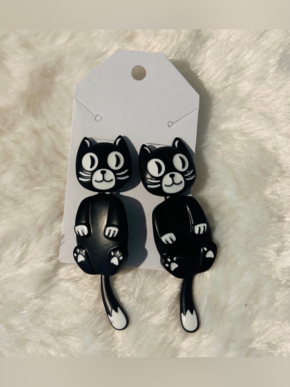 Black Cat Dangle Earrings - Playful Black Cats Glow in the Dark